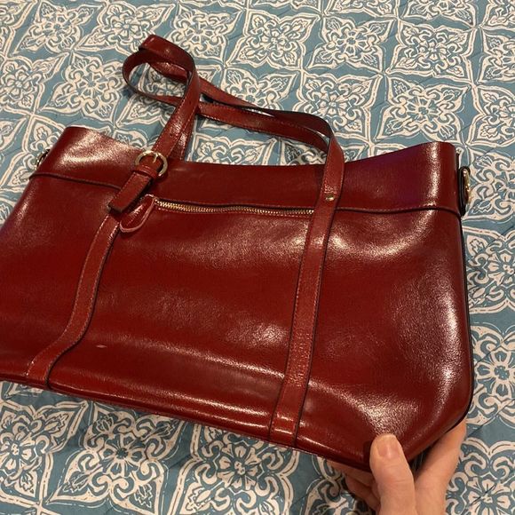 Kattee Burgundy Maroon Leather Satchel Shoulder Tote Bag - Picture 4 of 9